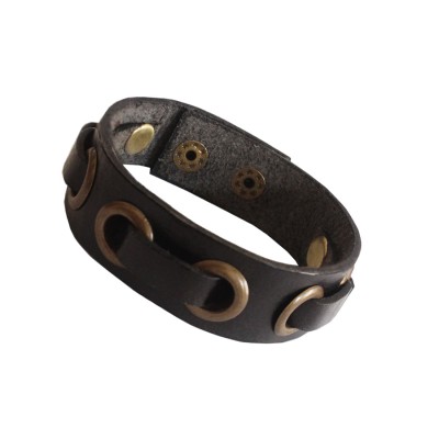 Menjewell Stylish Genuine Leather Black::Bronze Classic Punk Braided Rope Wristband Bracelet For Men